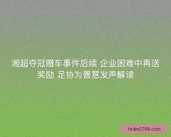 湘超夺冠赠车事件后续 企业困难中再送奖励 足协为善意发声解读